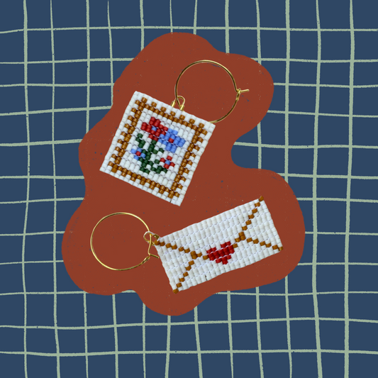Envelope + Postage Stamp Beaded Earrings (MADE TO ORDER)